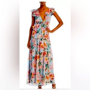 Floral Print Ruffle Maxi Dress - Size XL